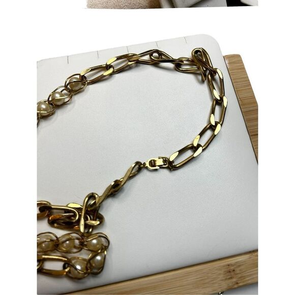 Jewelry set necklace set of two long gold chain necklaces -One insetFaux pearls - Picture 7 of 10